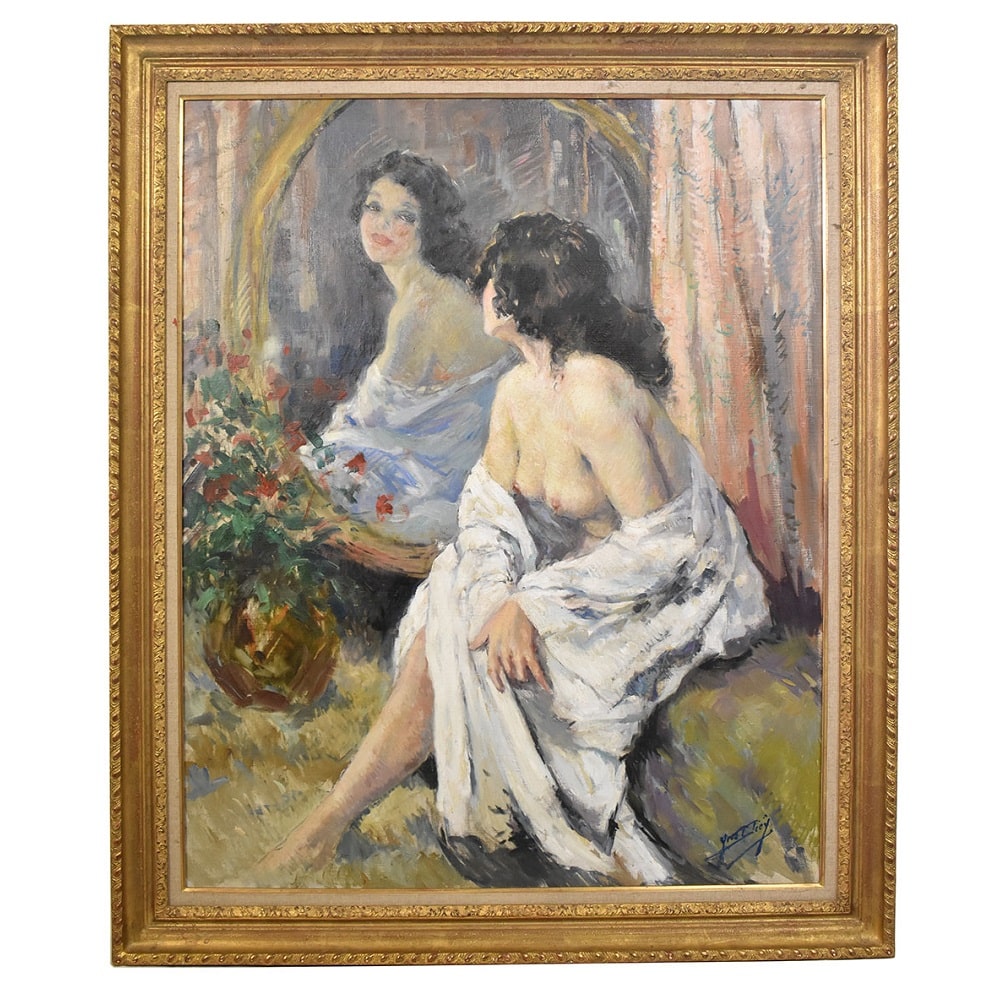 Cuadro Antiguo Mujer Desnuda, Art Deco, Cuadros Antiguos Al Oleo. (QN391)